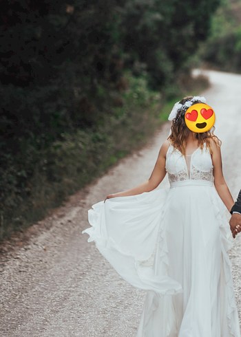 Beyaz Drapeli Uzun Straplez Kadın Elbise - Görsel 4