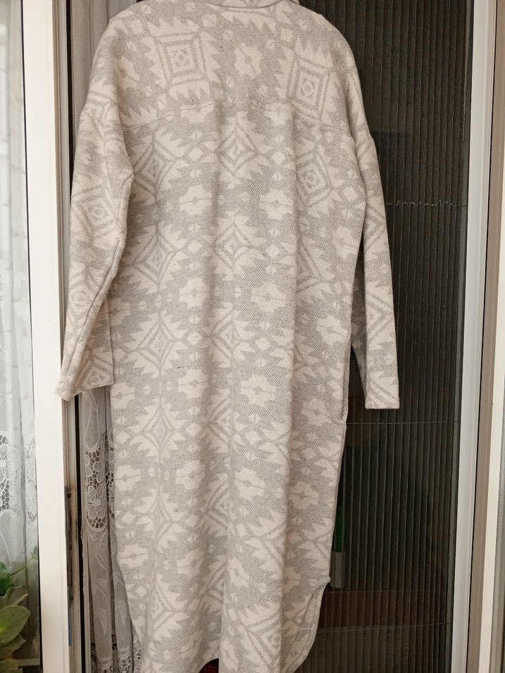 Uzun Gri Bohem Düğmeli Kadın Gömlek - Görsel 2