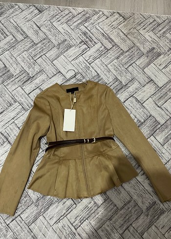 Zara kemerli süet peplum ceket - Görsel 3