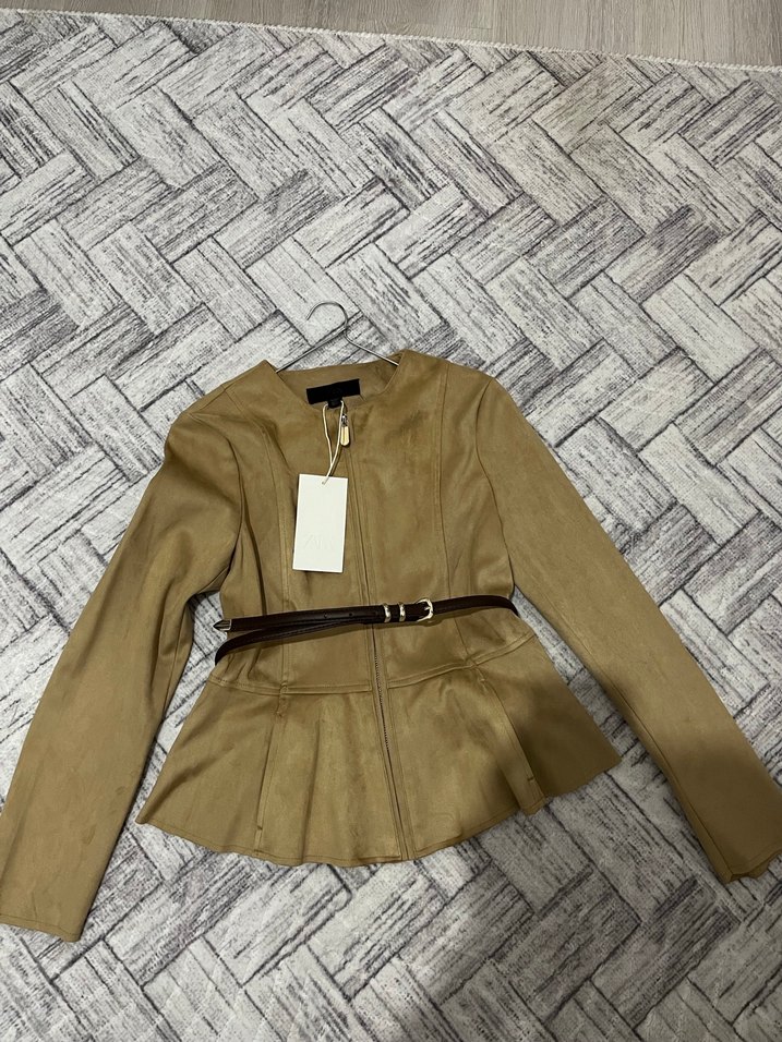 Zara kemerli süet peplum ceket - Görsel 3