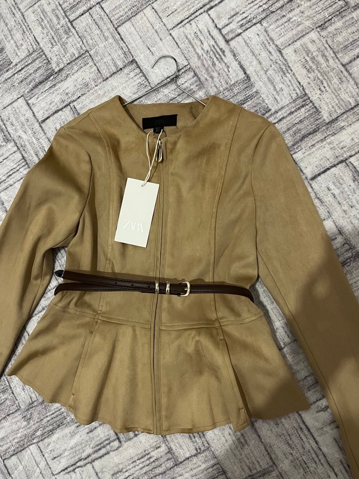 Zara kemerli süet peplum ceket - Görsel 4