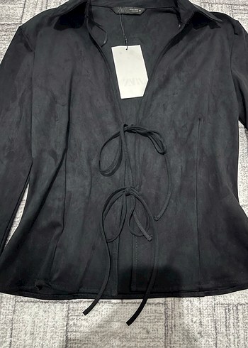 Zara fiyonk detaylı suni süet gömlek - Görsel 3