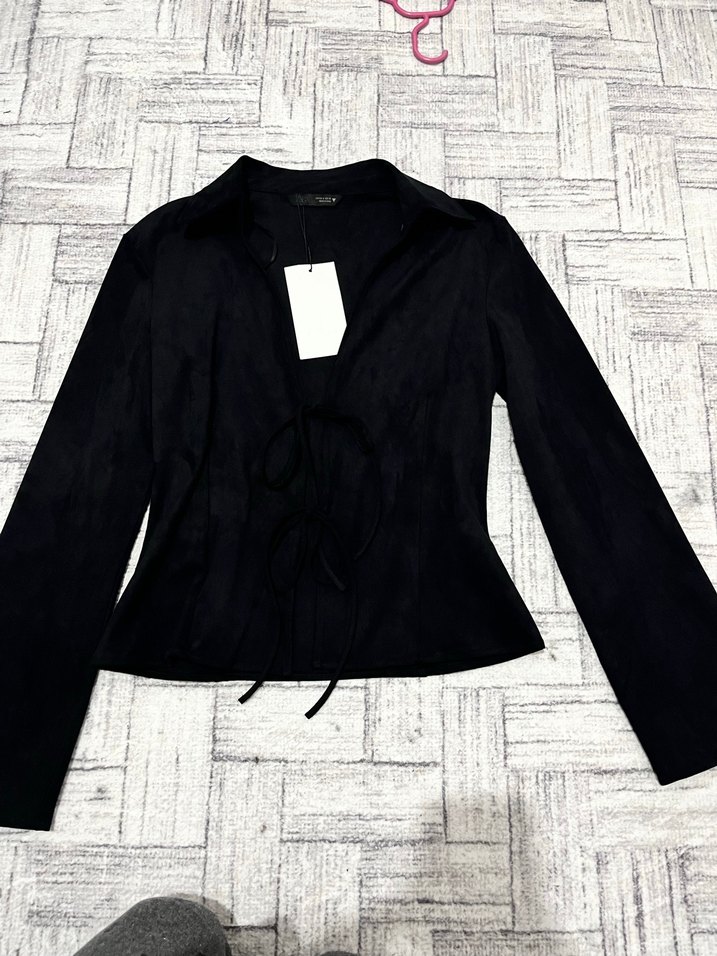 Zara fiyonk detaylı suni süet gömlek - Görsel 2