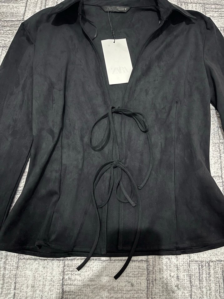 Zara fiyonk detaylı suni süet gömlek - Görsel 3