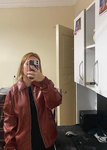 Zara suni deri bomber ceket - Görsel 2