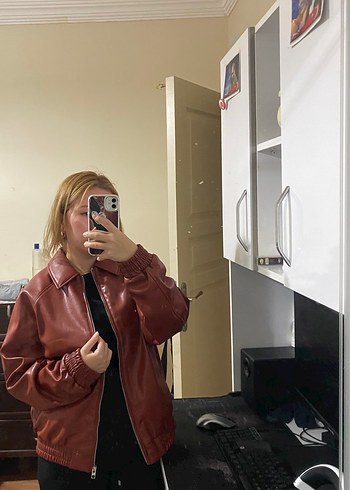 Zara suni deri bomber ceket - Görsel 3