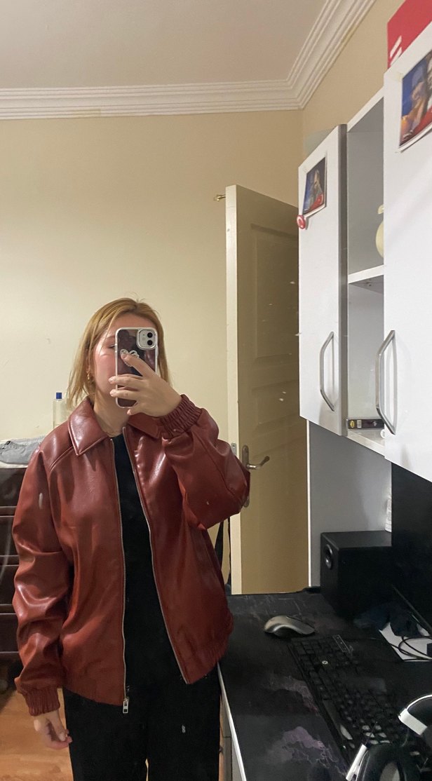 Zara suni deri bomber ceket - Görsel 2