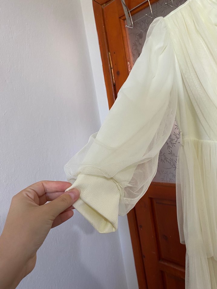 Beyaz Uzun Bohem Katlı Elbise - Görsel 3