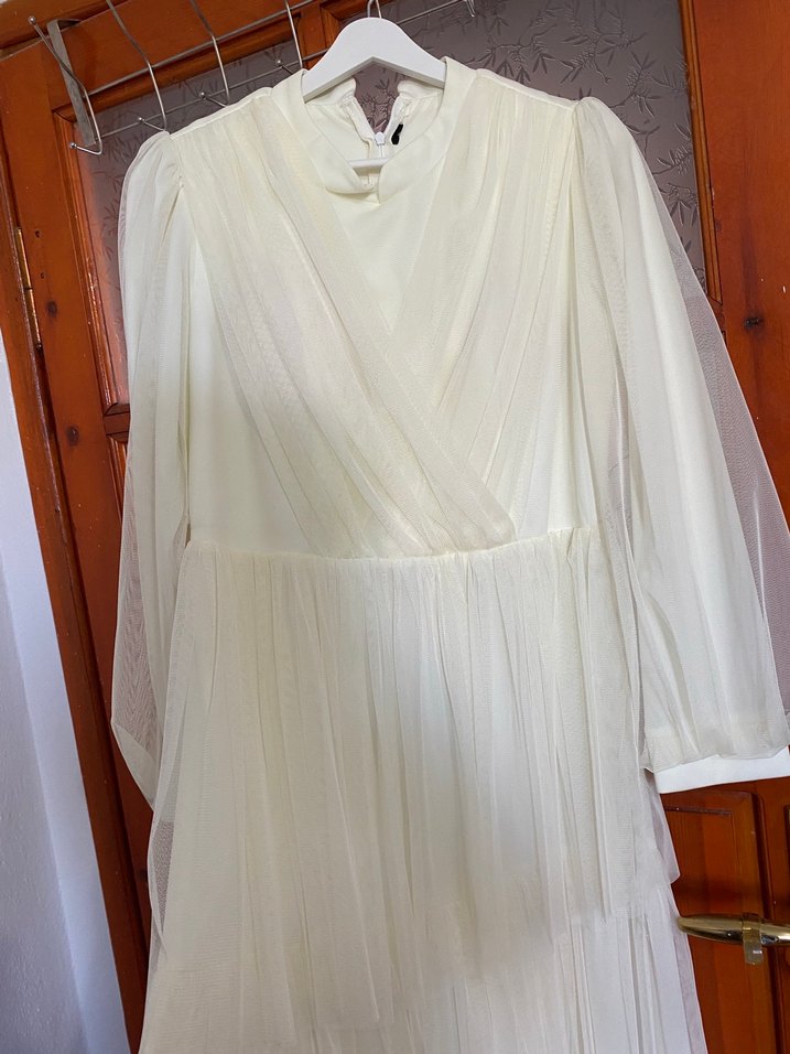 Beyaz Uzun Bohem Katlı Elbise - Görsel 2