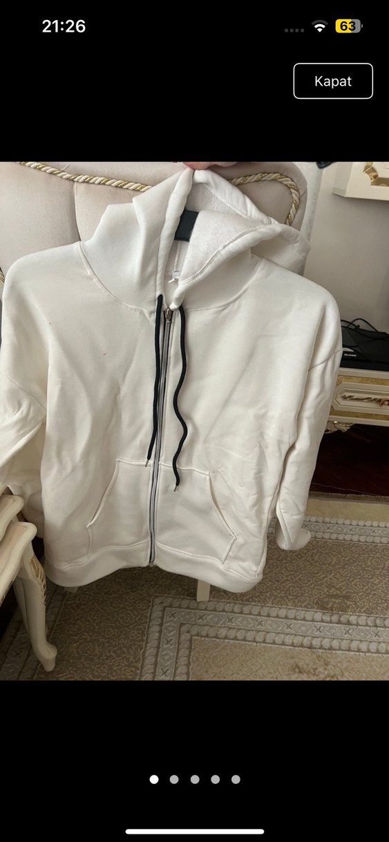 Fermuarlı Beyaz Kapüşonlu Kadın Sweatshirt - Görsel 2