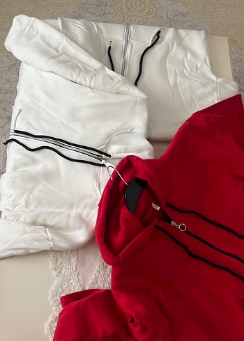 Kadın Beyaz Fermuarlı Sweatshirt - Görsel 5