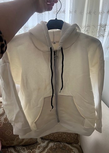 Kadın Beyaz Fermuarlı Sweatshirt - Görsel 3