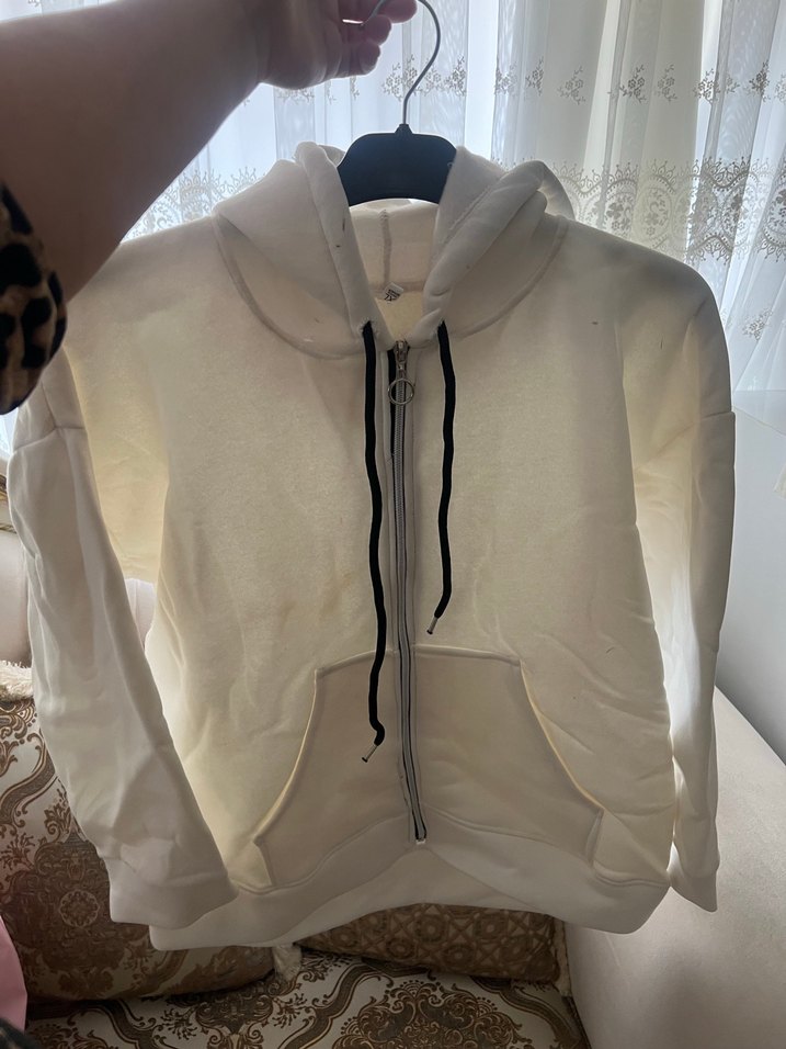 Kadın Beyaz Fermuarlı Sweatshirt - Görsel 3