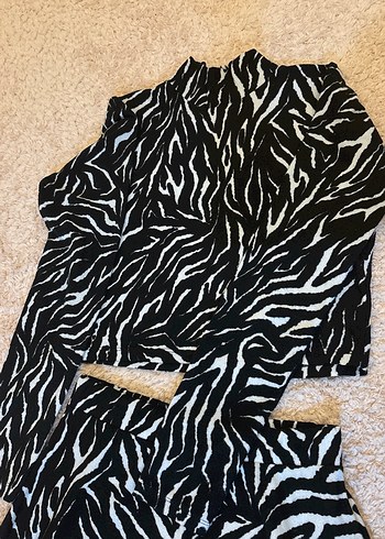 Diğer Uzun Zebra Desenli etek bluz takım