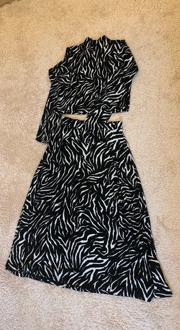 Uzun Zebra Desenli etek bluz takım - Görsel 3