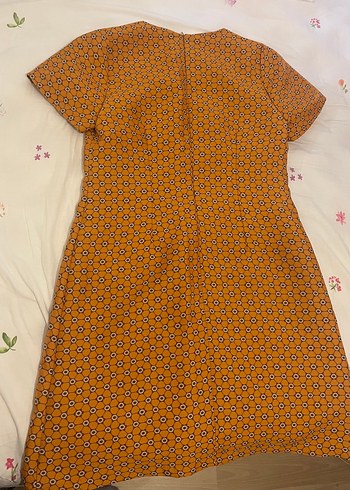 Sarı Desenli Kısa Kollu Dokuma Elbise - Görsel 4