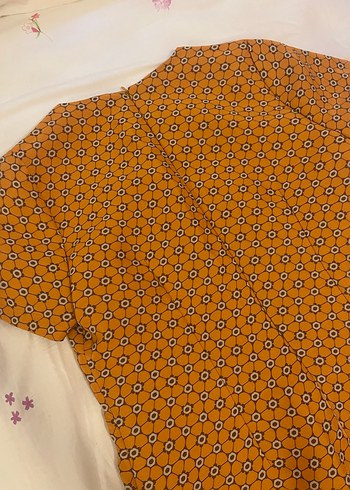 Sarı Desenli Kısa Kollu Dokuma Elbise - Görsel 3