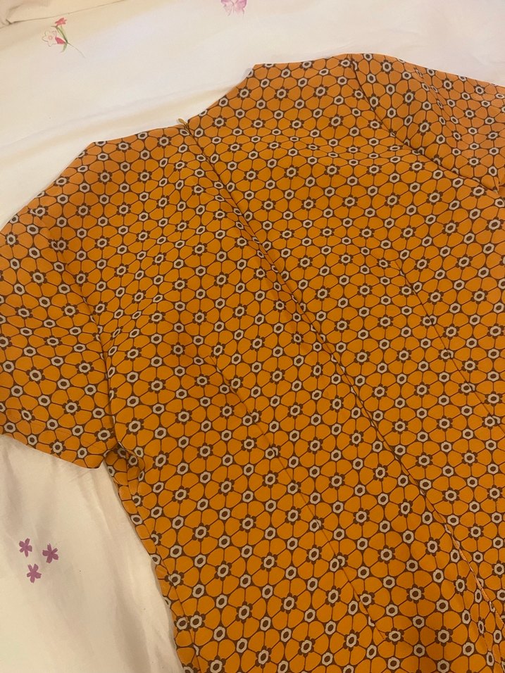 Sarı Desenli Kısa Kollu Dokuma Elbise - Görsel 3