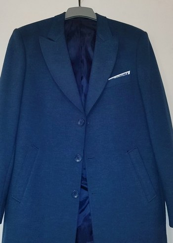 Erkek Lacivert Düğmeli Ofis fit ısmarlama kesim palto - Görsel 4