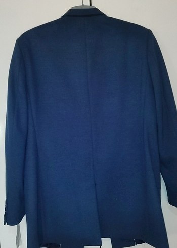 Erkek Lacivert Düğmeli Ofis fit ısmarlama kesim palto - Görsel 6