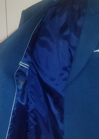 Erkek Lacivert Düğmeli Ofis fit ısmarlama kesim palto - Görsel 2