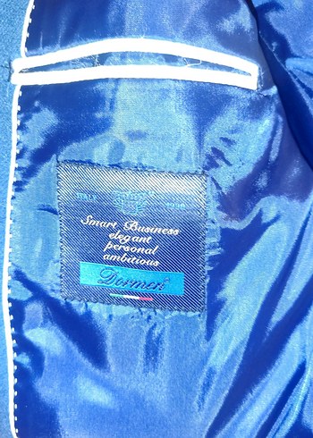 Erkek Lacivert Düğmeli Ofis fit ısmarlama kesim palto - Görsel 8