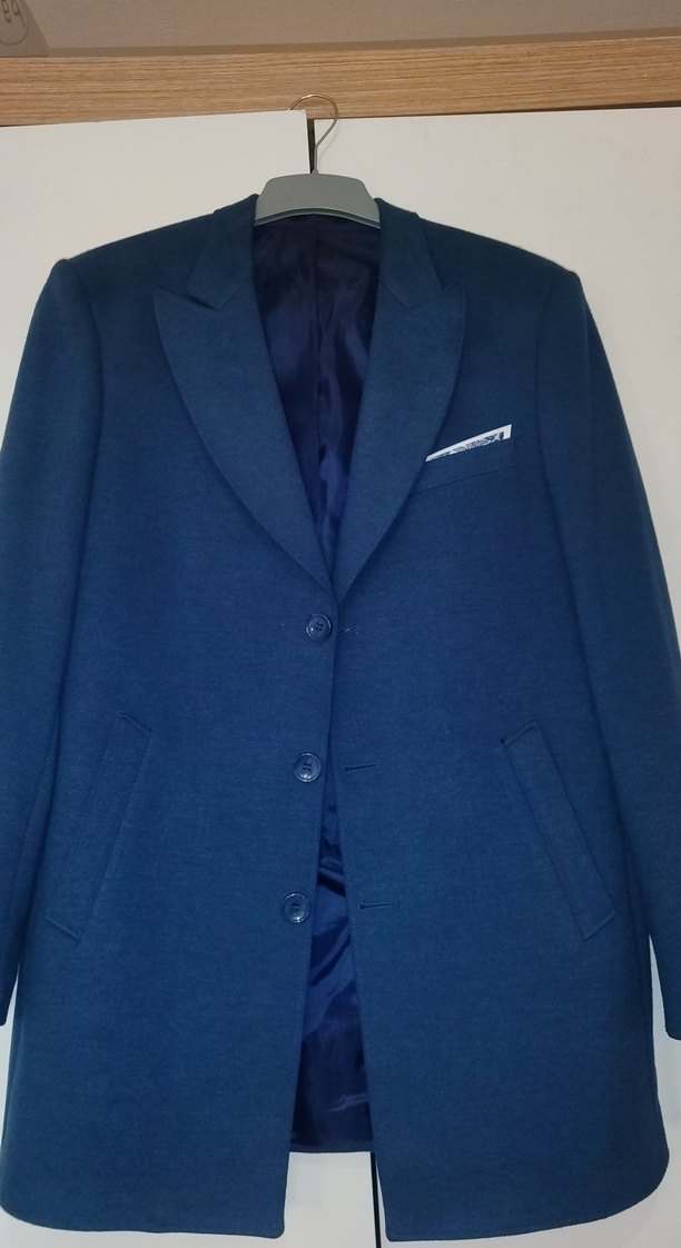 Erkek Lacivert Düğmeli Ofis fit ısmarlama kesim palto - Görsel 4