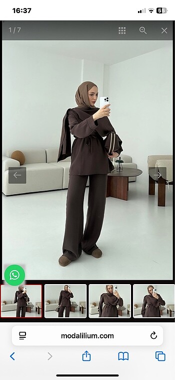 Drape Yaka Bluz Takım Kahve