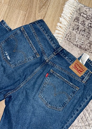 Düğmeli, Bol Kesim Mavi Denim Kadın Jean - Görsel 3