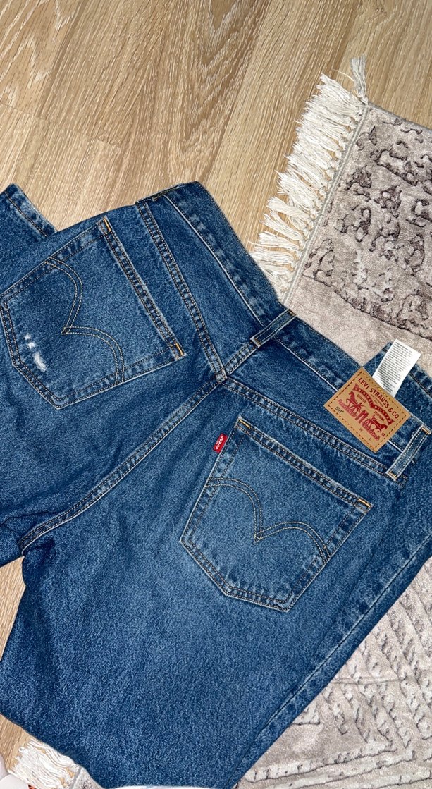 Düğmeli, Bol Kesim Mavi Denim Kadın Jean - Görsel 3