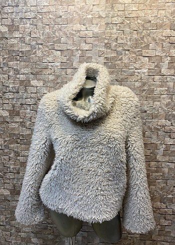 Boğazlı Gri Kadın kürk Sweatshirt - Görsel 2