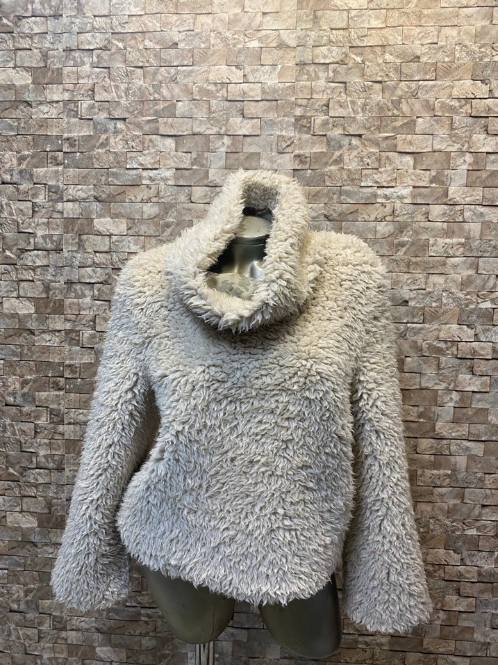 Boğazlı Gri Kadın kürk Sweatshirt - Görsel 2