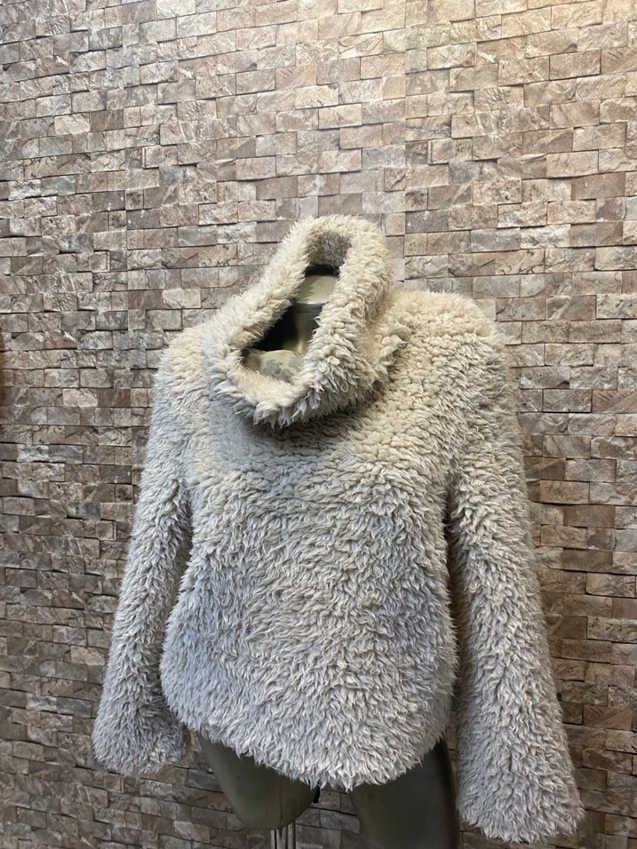 Boğazlı Gri Kadın kürk Sweatshirt - Görsel 3