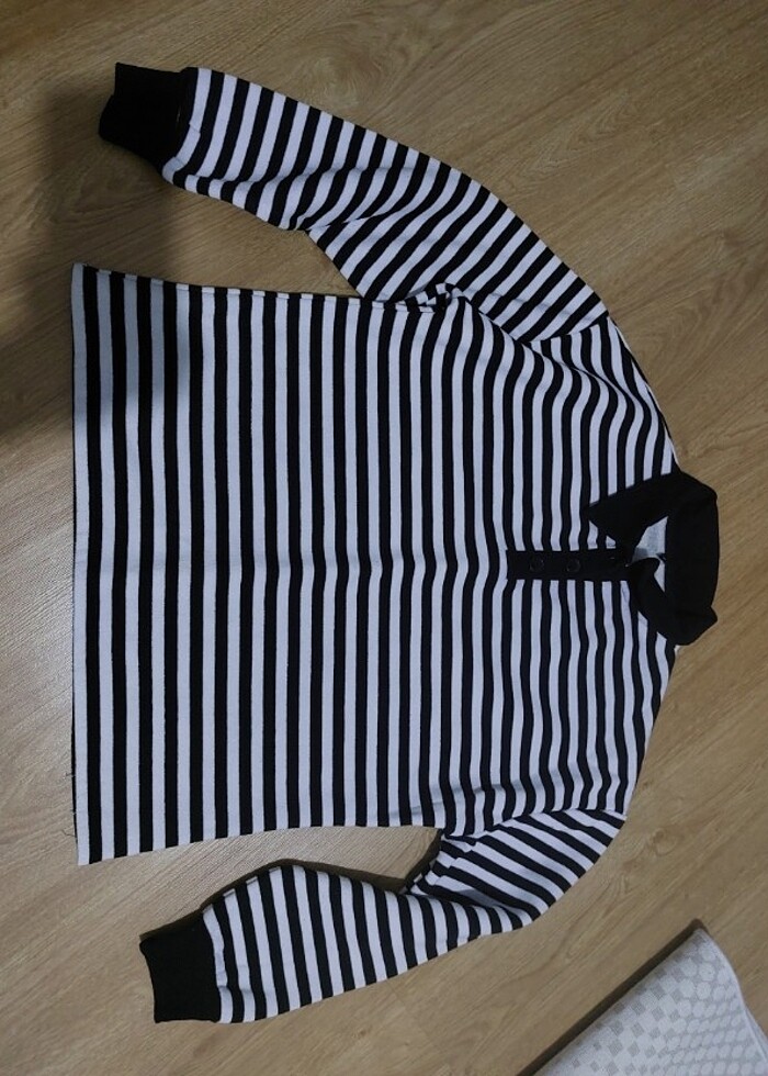 Siyah Çizgili Polo Yaka İçi Polarlı Oversize Sweatshirt - Görsel 2