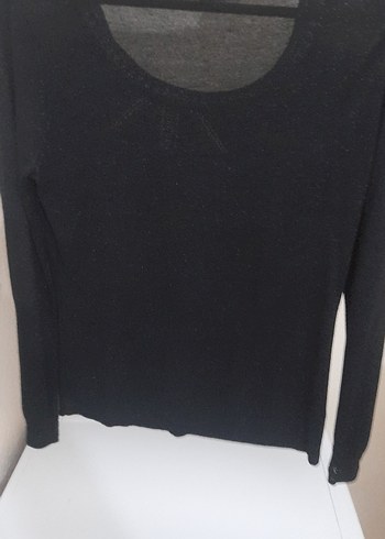 Siyah Yün Kadın Kazak, Uzun Kollu, Salaş Kesim - Görsel 2