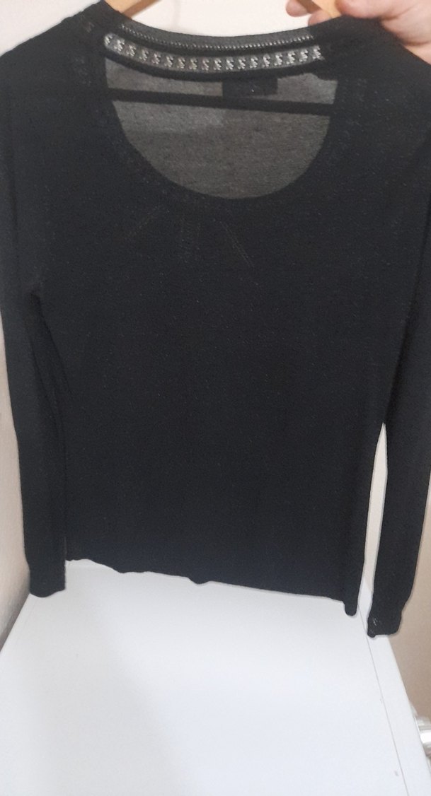 Siyah Yün Kadın Kazak, Uzun Kollu, Salaş Kesim - Görsel 2