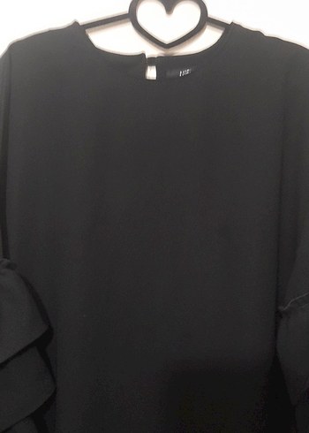 Siyah Uzun Kollu Fırfırlı Kadın Tunik - Görsel 3