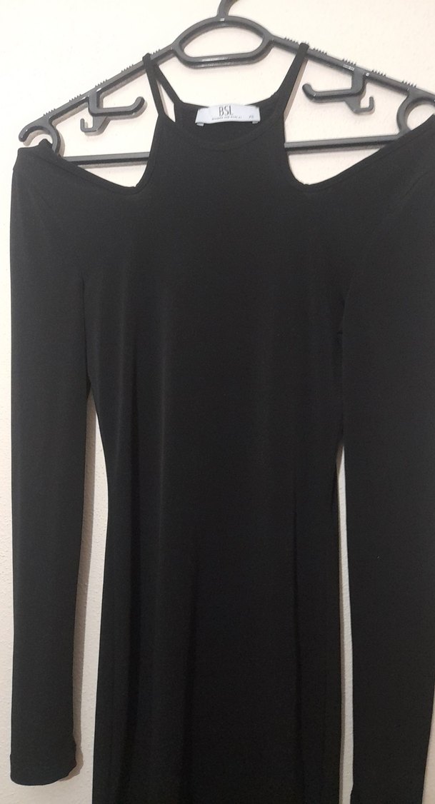 Siyah Yüksek Yakalı Uzun Kollu Triko Elbise - Görsel 2