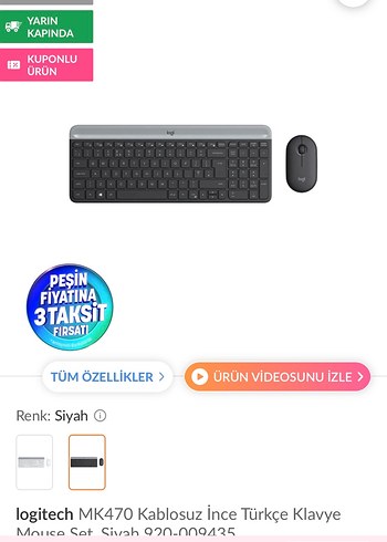 LOGİTECH KLAVYE MOUSE SETİ SIFIR (LOGİTECH SLİM COMBO MK470) - Görsel 3