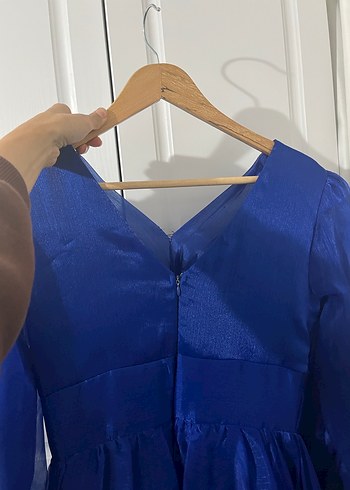 Uzun Lacivert V Yakalı Kadın Elbisesi - Görsel 4