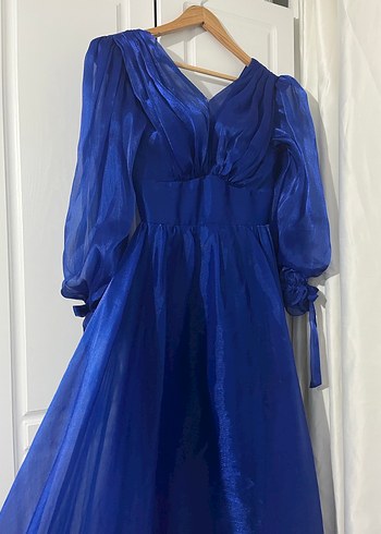 Uzun Lacivert V Yakalı Kadın Elbisesi - Görsel 2