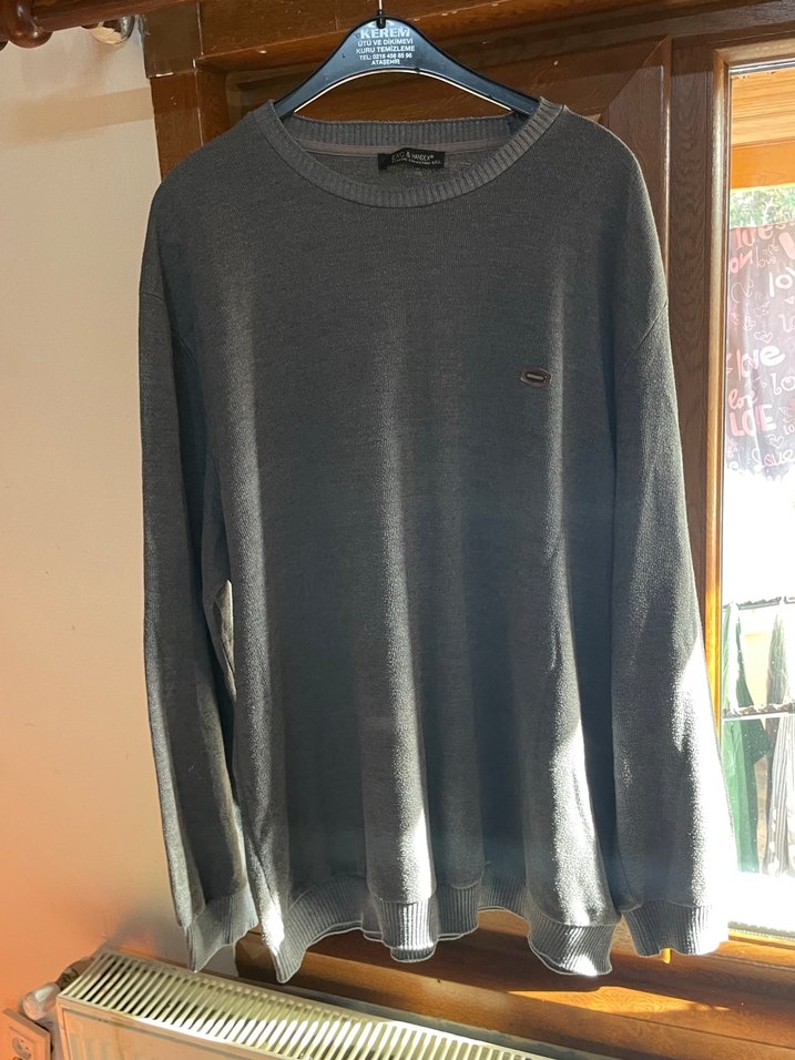 Gri Erkek Triko Bisiklet Yaka Kazak - Görsel 2