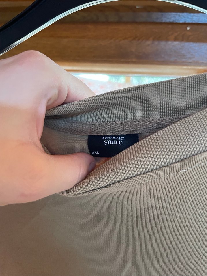 Bej Kadın Salaş Bisiklet Yaka Sweatshirt - Görsel 3