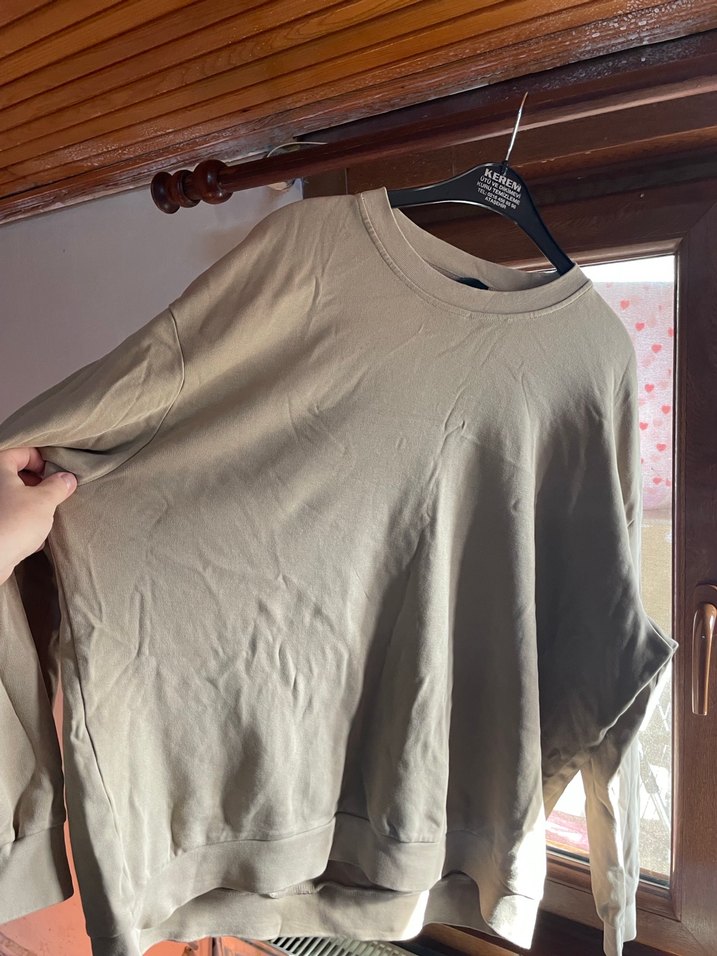 Bej Kadın Salaş Bisiklet Yaka Sweatshirt - Görsel 2