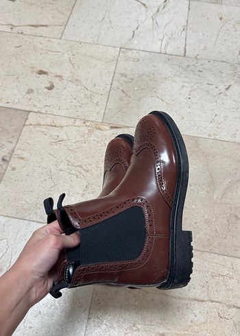 Kahverengi Deri Kadın Dolgu Topuklu Bot - Görsel 2