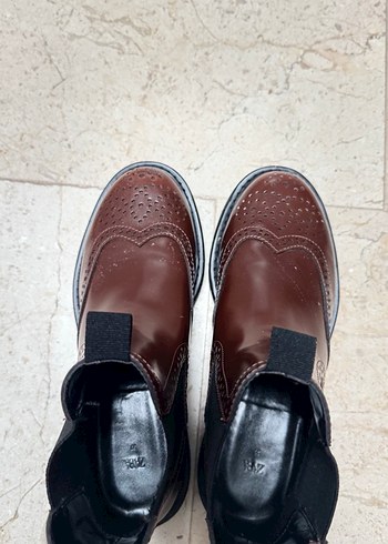 Kahverengi Deri Kadın Dolgu Topuklu Bot - Görsel 8