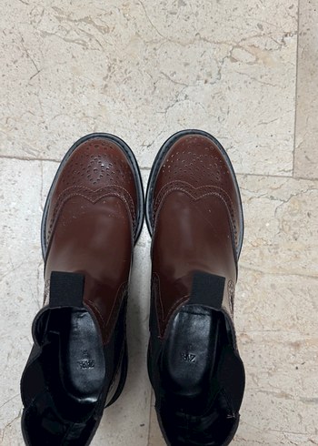 Kahverengi Deri Kadın Dolgu Topuklu Bot - Görsel 4