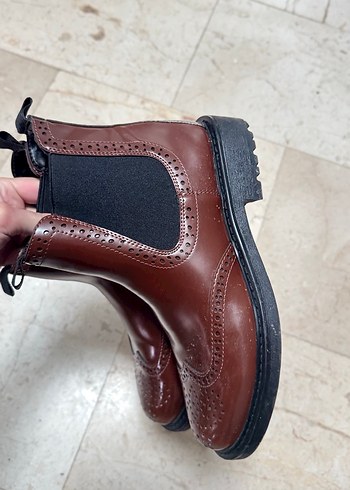 Kahverengi Deri Kadın Dolgu Topuklu Bot - Görsel 7