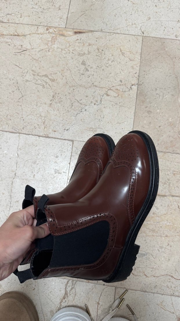 Kahverengi Deri Kadın Dolgu Topuklu Bot - Görsel 3