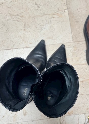 Siyah Deri  Topuklu Kadın Bot - Görsel 5